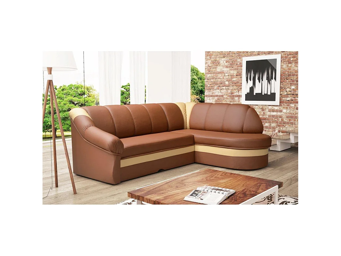 Canapé d'angle droit convertible BENANA 250 cm marron et beige avec coffre
