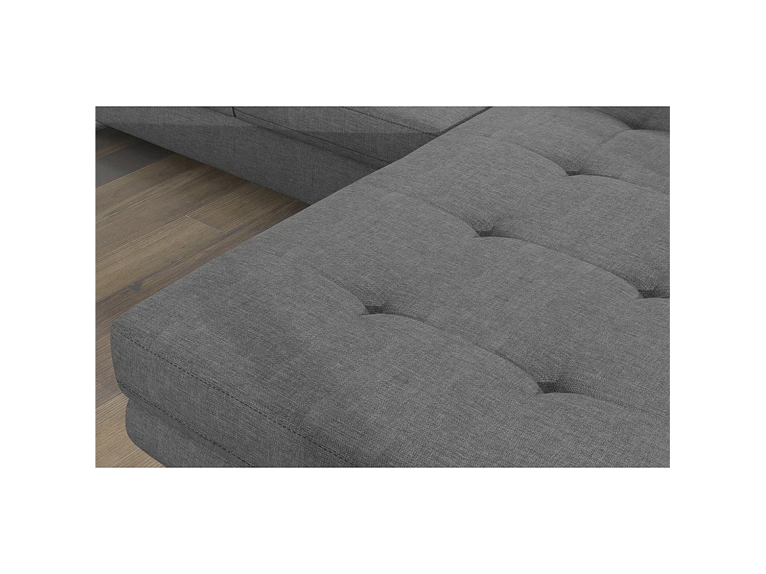 Canapé d'angle convertible AMANDA gris chiné – Tissu effet lin et appuie-têtes réglables