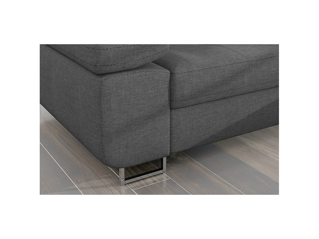 Canapé d'angle convertible AMANDA gris chiné – Tissu effet lin et appuie-têtes réglables