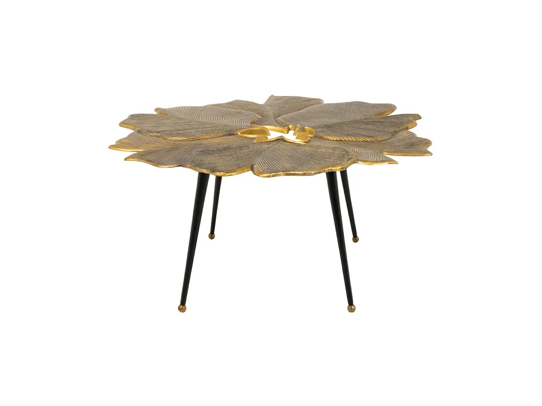 Mesa baja LOTUSIA dorada 95 cm en aluminio con tablero en forma de flor diseño