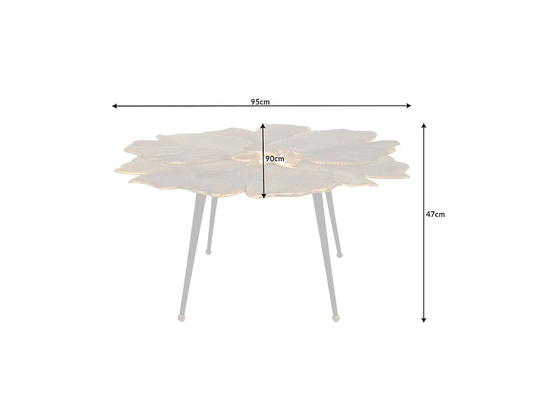 Mesa baja LOTUSIA dorada 95 cm en aluminio con tablero en forma de flor diseño