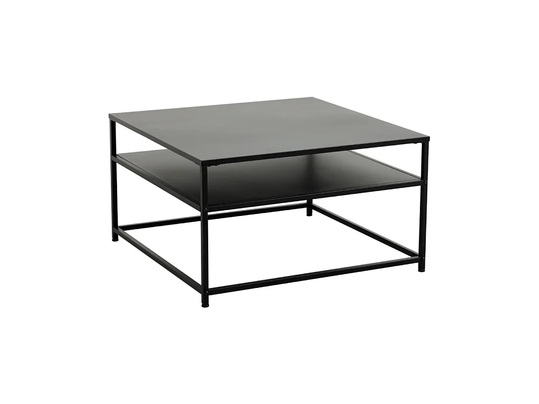 Mesa baja KORUM cuadrada 70 cm negra de acero con estante de almacenamiento