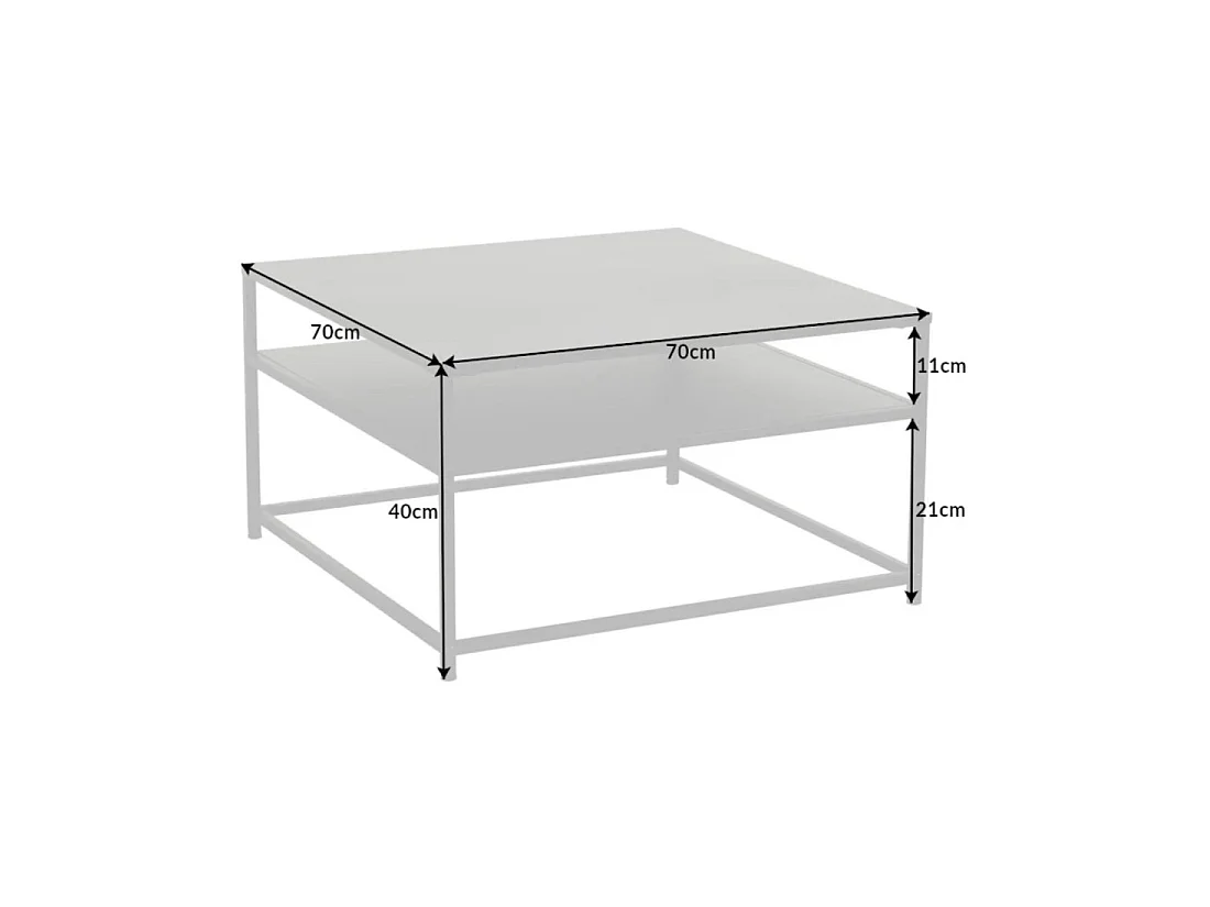 Mesa baja KORUM cuadrada 70 cm negra de acero con estante de almacenamiento