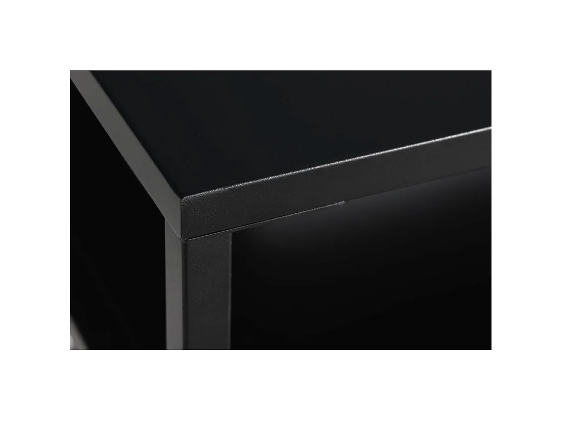 Mesa baja KORUM cuadrada 70 cm negra de acero con estante de almacenamiento