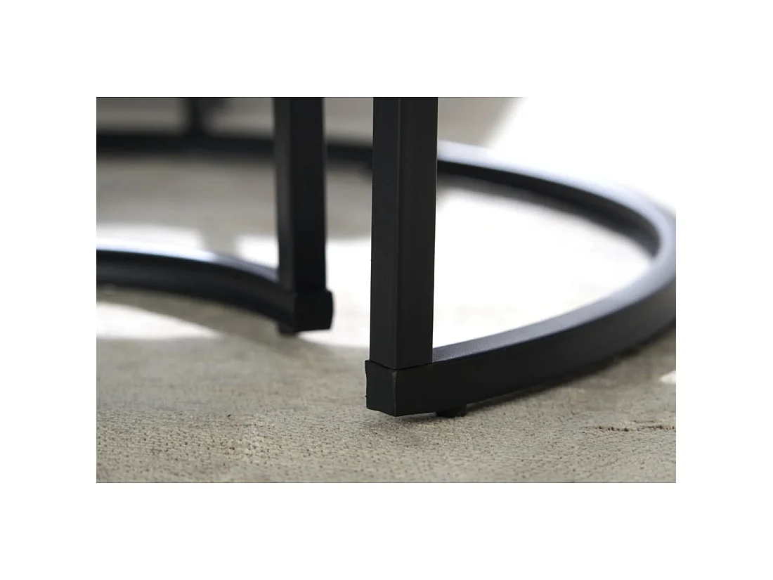 Tables basses gigognes VELTO noires effet marbre avec plateau en verre trempé