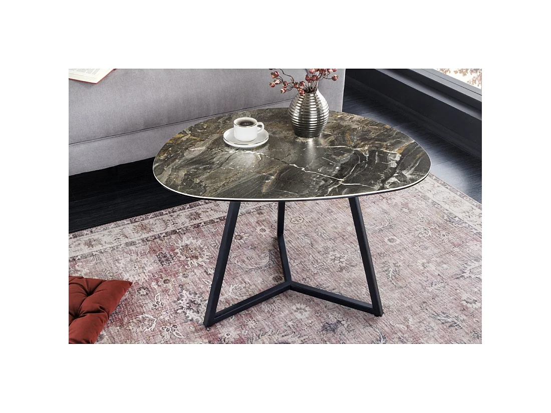 Mesa baja PETRANO 70 cm efecto piedra topo - Tablero de cerámica y vidrio templado