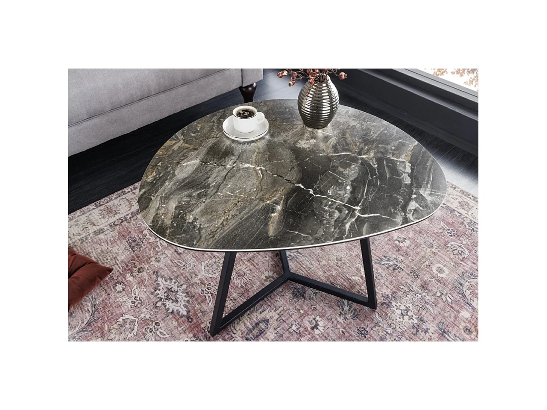 Mesa baja PETRANO 70 cm efecto piedra topo - Tablero de cerámica y vidrio templado
