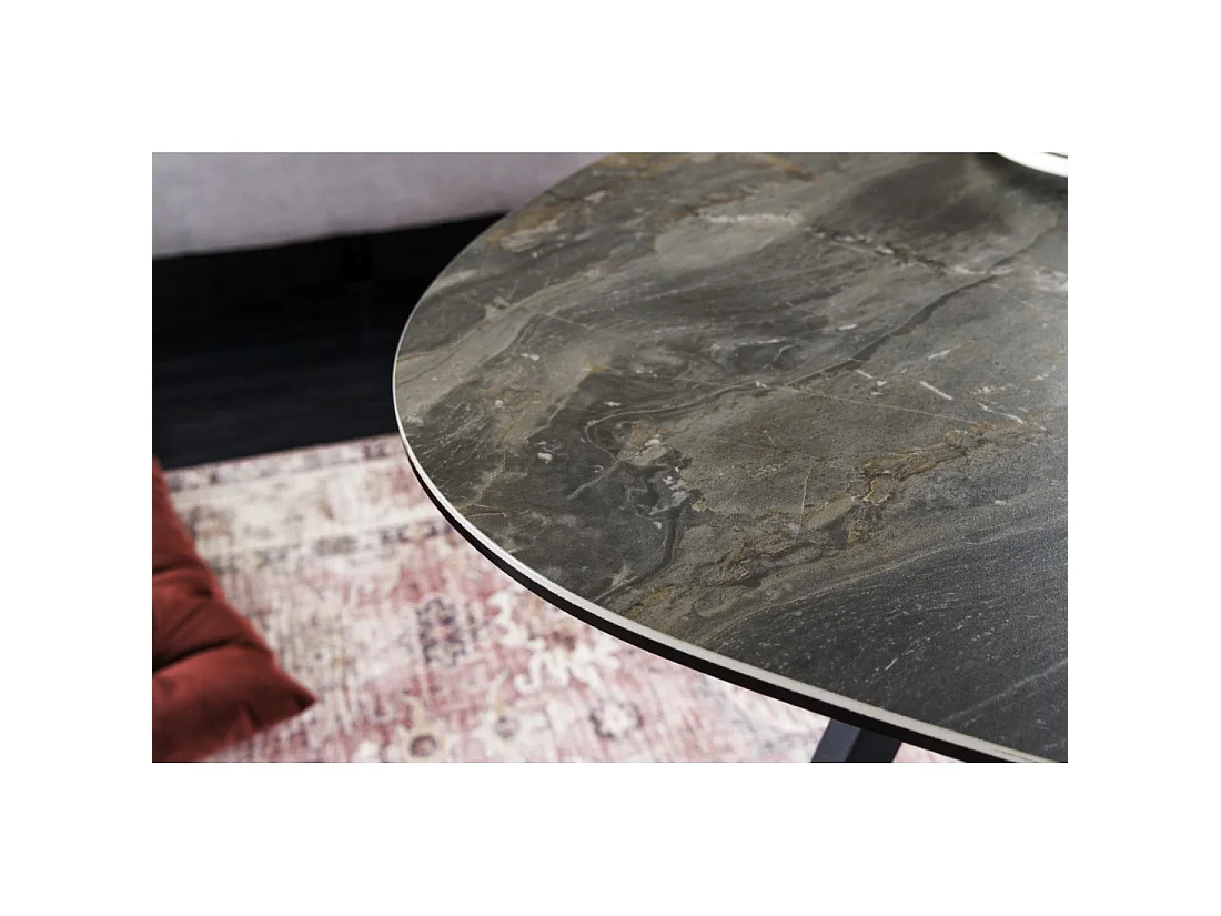 Mesa baja PETRANO 70 cm efecto piedra topo - Tablero de cerámica y vidrio templado