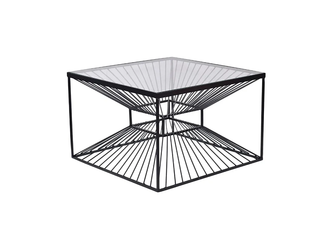 Mesa baja KOSMOS 60 cm en metal negro y vidrio templado - efecto ilusión óptica