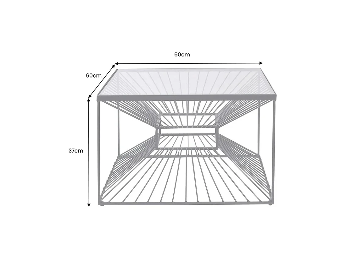 Mesa baja KOSMOS 60 cm en metal negro y vidrio templado - efecto ilusión óptica