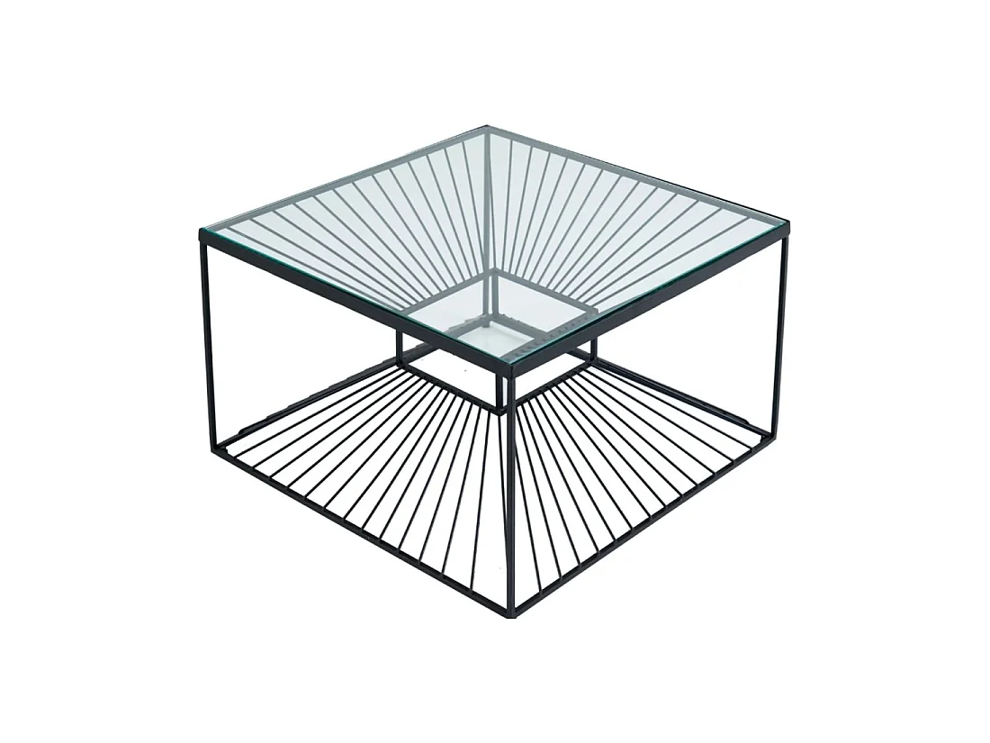 Mesa baja KOSMOS 60 cm en metal negro y vidrio templado - efecto ilusión óptica