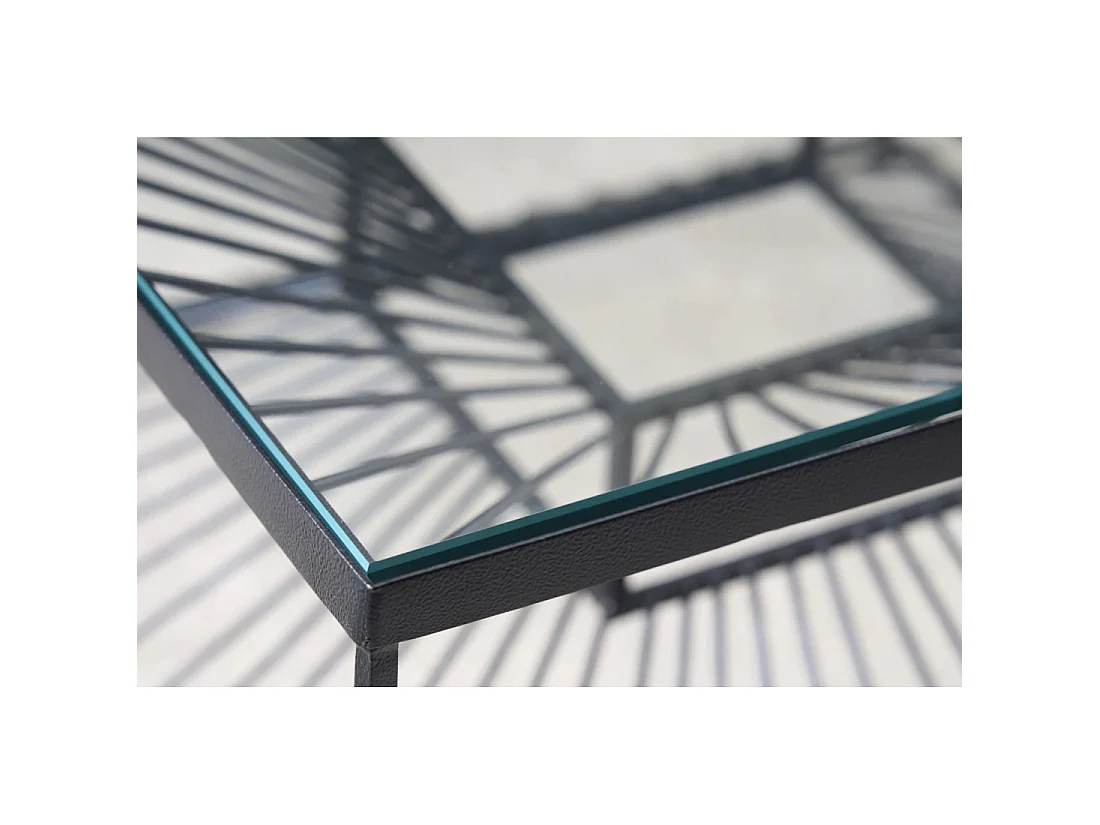 Mesa baja KOSMOS 60 cm en metal negro y vidrio templado - efecto ilusión óptica
