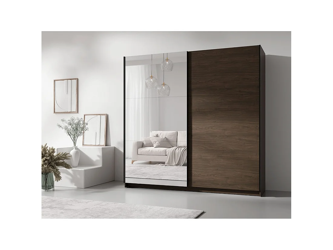 Armario ARSALA 200 cm nogal con espejo y puertas correderas de diseño