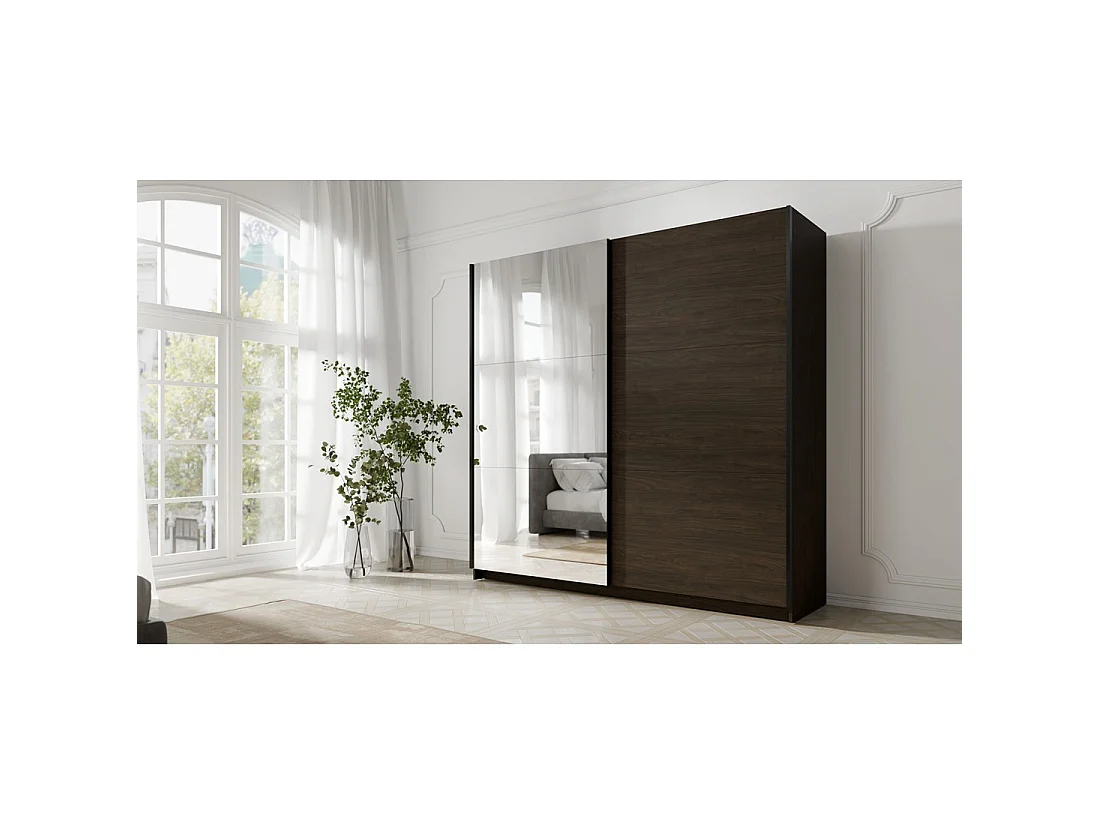 Armario ARSALA 200 cm nogal con espejo y puertas correderas de diseño