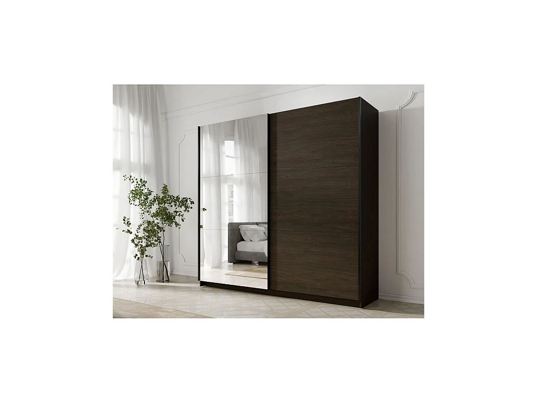Armoire ARSALA 200 cm noyer avec miroir et portes coulissantes design