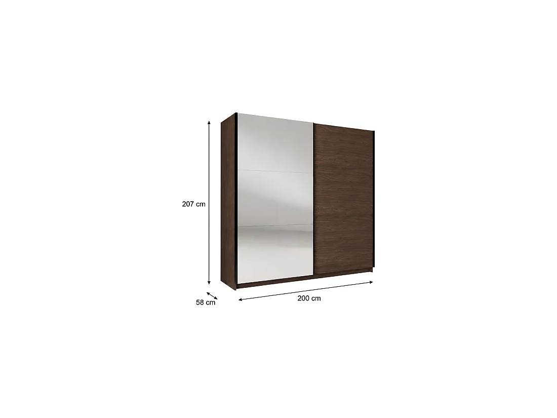 Armoire ARSALA 200 cm noyer avec miroir et portes coulissantes design