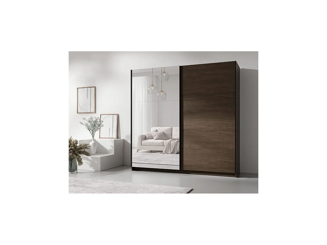 Armoire ARSALA 200 cm noyer avec miroir et portes coulissantes design
