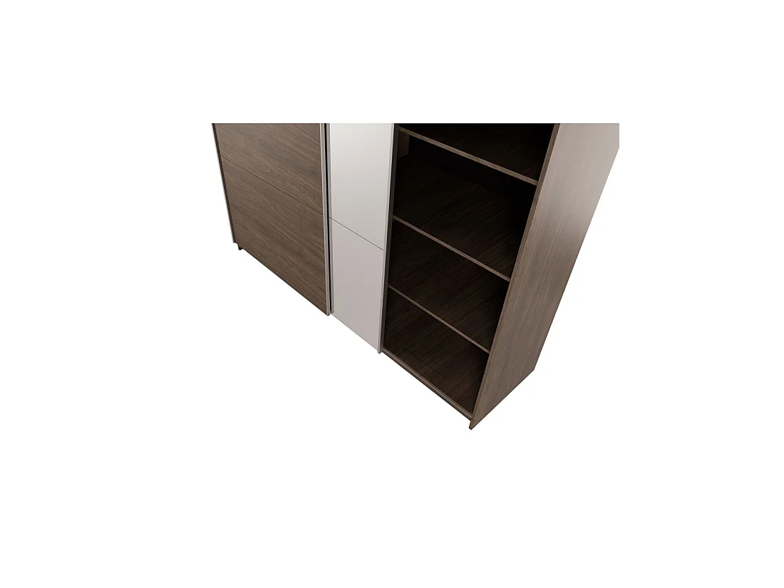 Armoire ARSALA 200 cm noyer avec miroir et portes coulissantes design