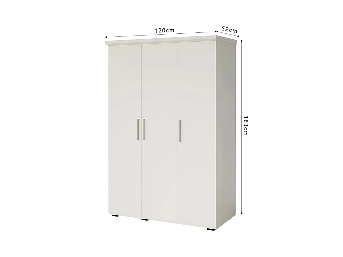 Kledingkast TOM 3 deuren mat wit met kledingroede 120 cm