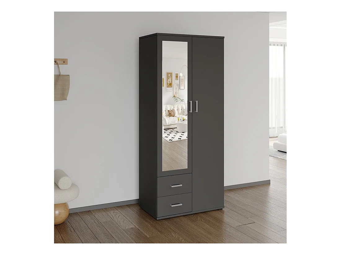 Kast TOM met 2 deuren, spiegel en 2 laden antracietgrijs 80 cm