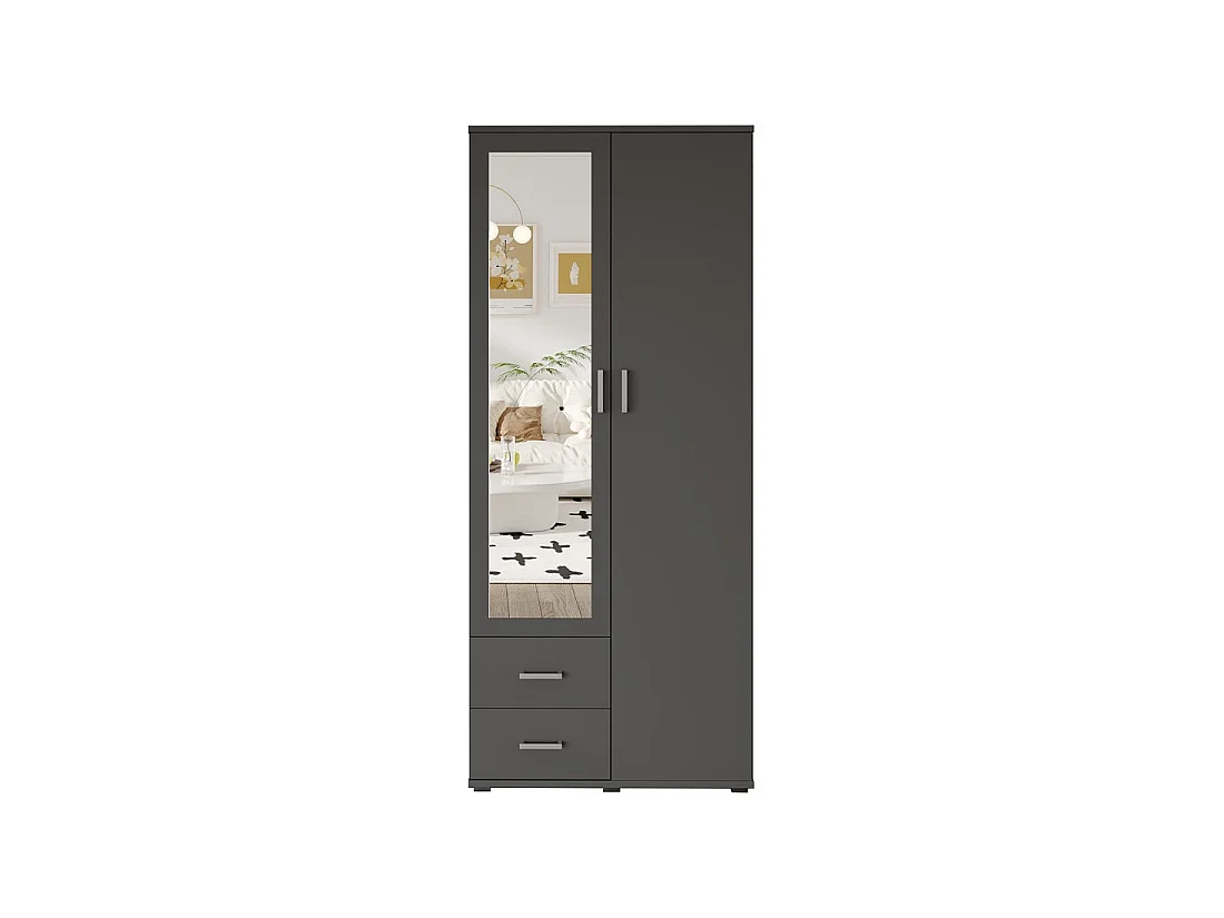 Kast TOM met 2 deuren, spiegel en 2 laden antracietgrijs 80 cm