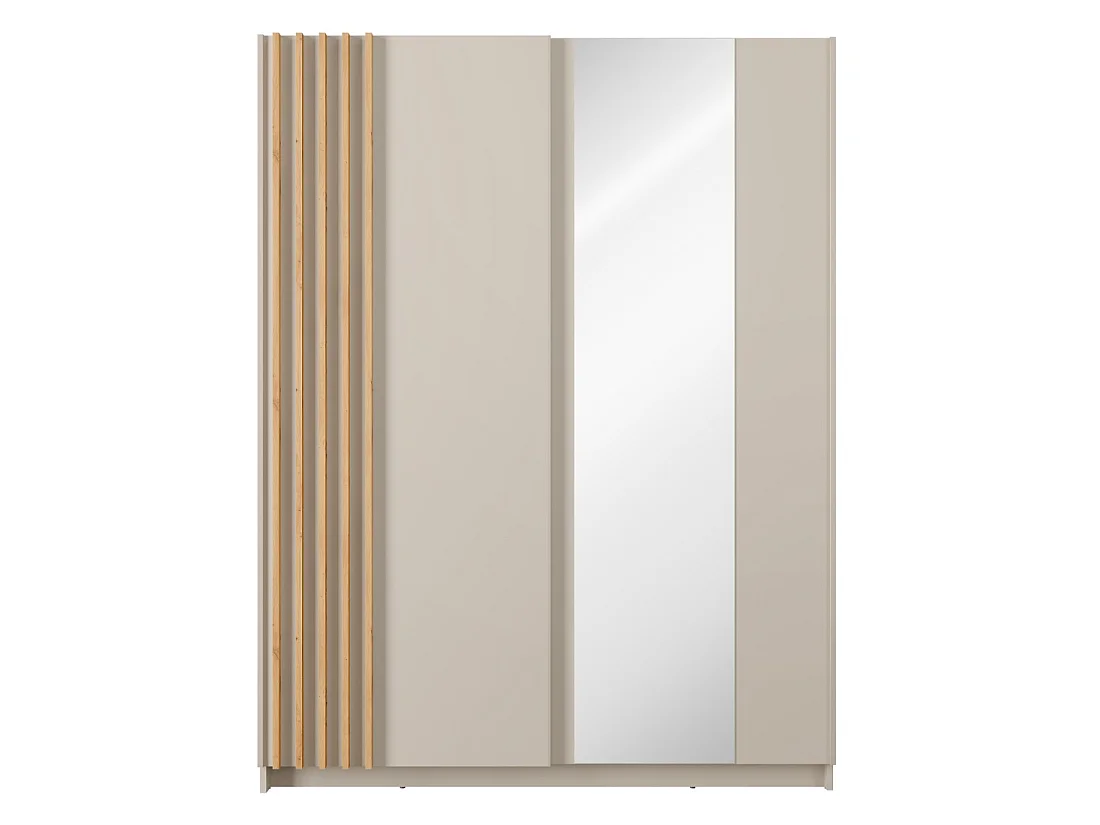 Armoire VARIA 150 cm cachemire et chêne avec miroir et portes coulissantes