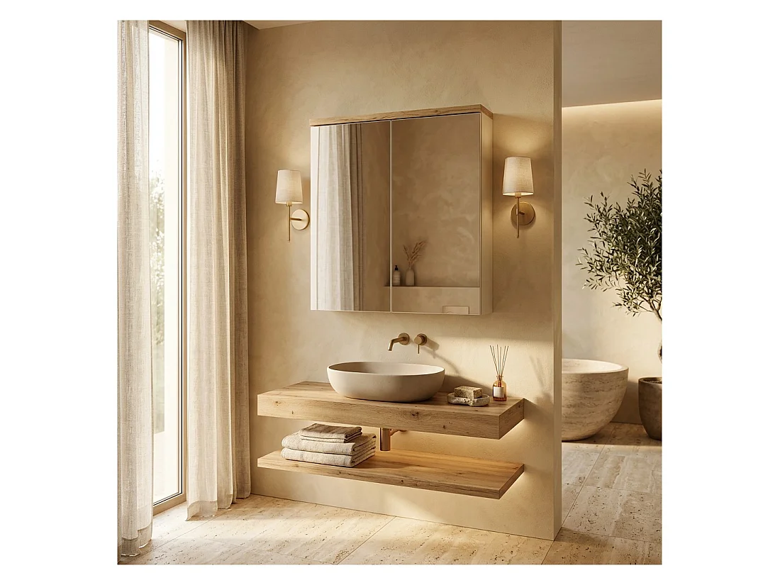 Meuble de rangement ERMANO avec portes miroirs - L60 x H70 x P20 - À suspendre