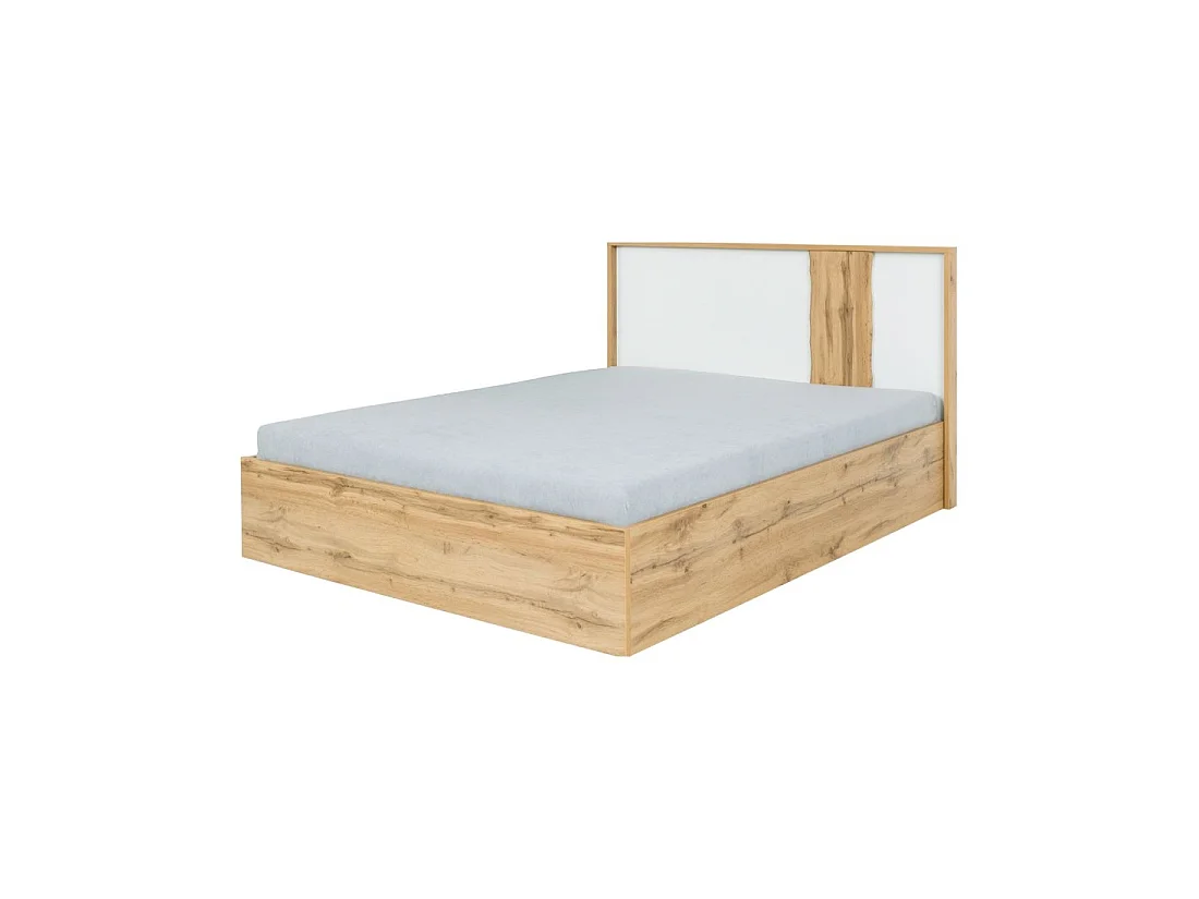 Pack cama canapé WOOD 180 x 200 cm con 2 mesitas de noche – Blanco y roble – Conjunto dormitorio moderno