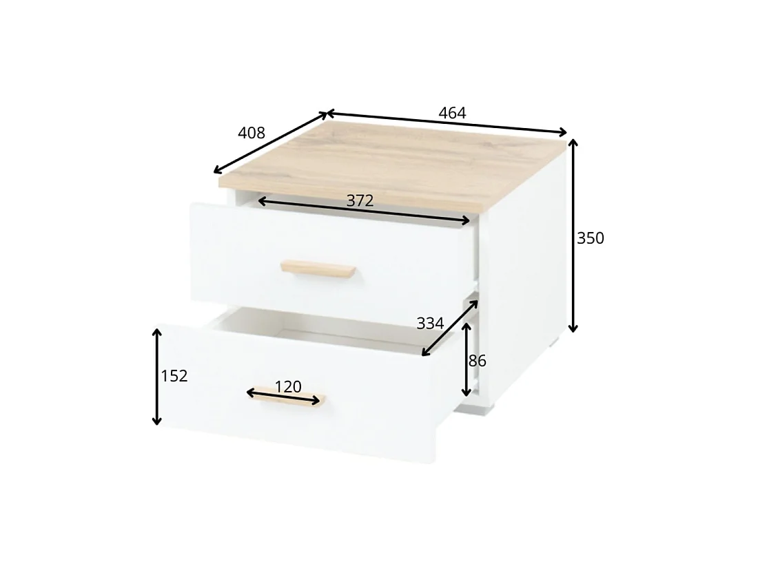 Pack cama canapé WOOD 180 x 200 cm con 2 mesitas de noche – Blanco y roble – Conjunto dormitorio moderno