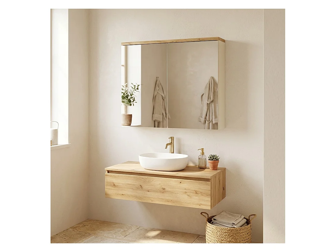 Meuble de rangement ERMANO avec portes miroirs - L80 x H70 x P20 - À suspendre