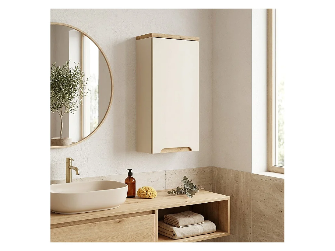 Meuble de rangement ERMANO - 1 porte - L35 x H70 x P20 - coloris cachemire et chêne  - À suspendre