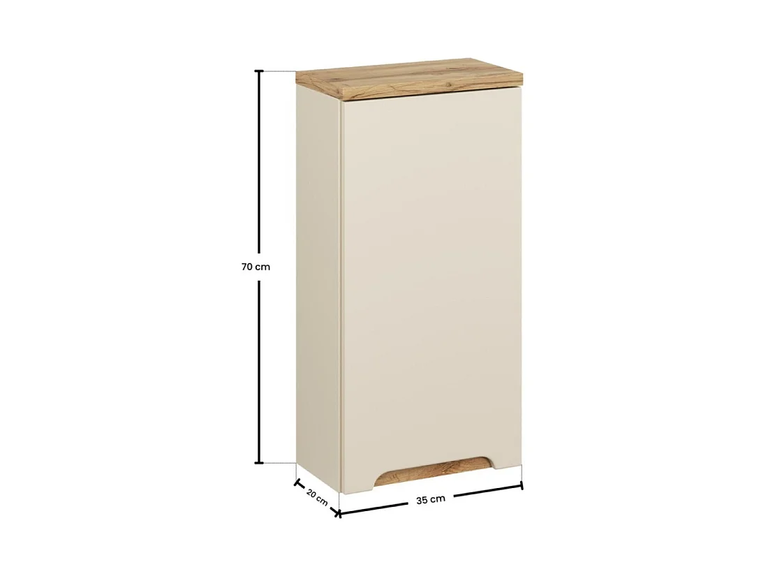 Meuble de rangement ERMANO - 1 porte - L35 x H70 x P20 - coloris cachemire et chêne  - À suspendre