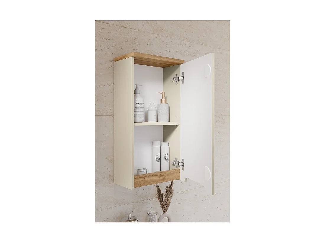 Meuble de rangement ERMANO - 1 porte - L35 x H70 x P20 - coloris cachemire et chêne  - À suspendre