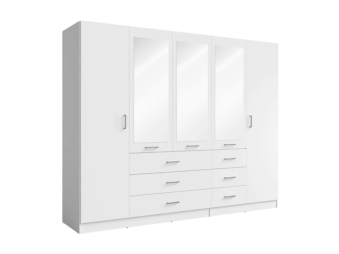 Armoire KALISTA 250 cm blanche avec miroirs et 6 tiroirs