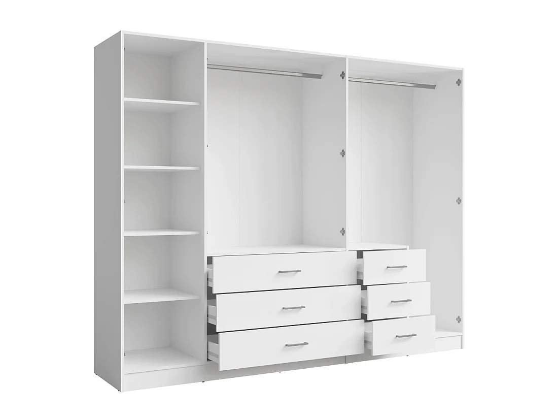 Armoire KALISTA 250 cm blanche avec miroirs et 6 tiroirs