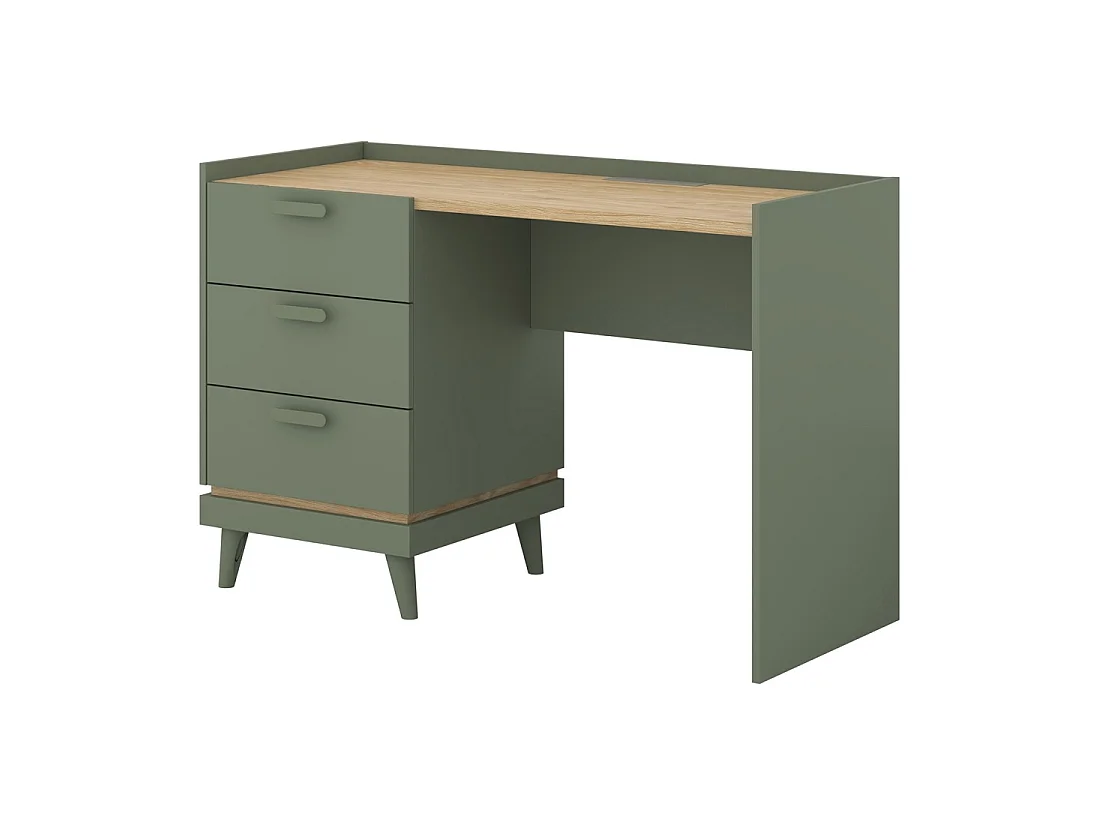 Set bureel NOKI - Bureau + opbergkast + boekenkast - Groen en Scandinavisch hout