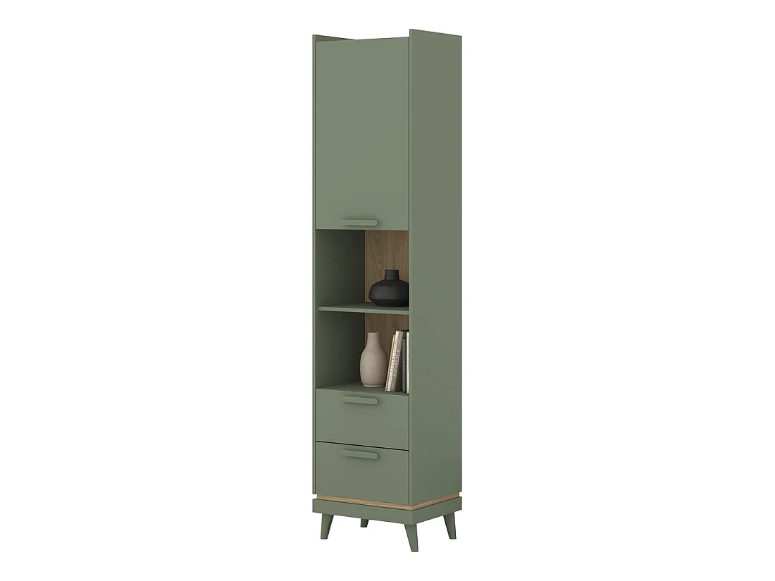 Set bureel NOKI - Bureau + opbergkast + boekenkast - Groen en Scandinavisch hout