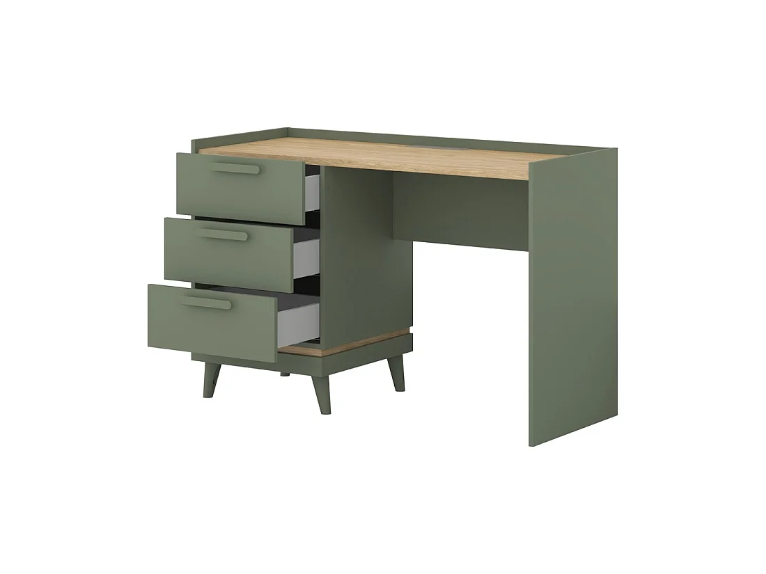 Set bureel NOKI - Bureau + opbergkast + boekenkast - Groen en Scandinavisch hout