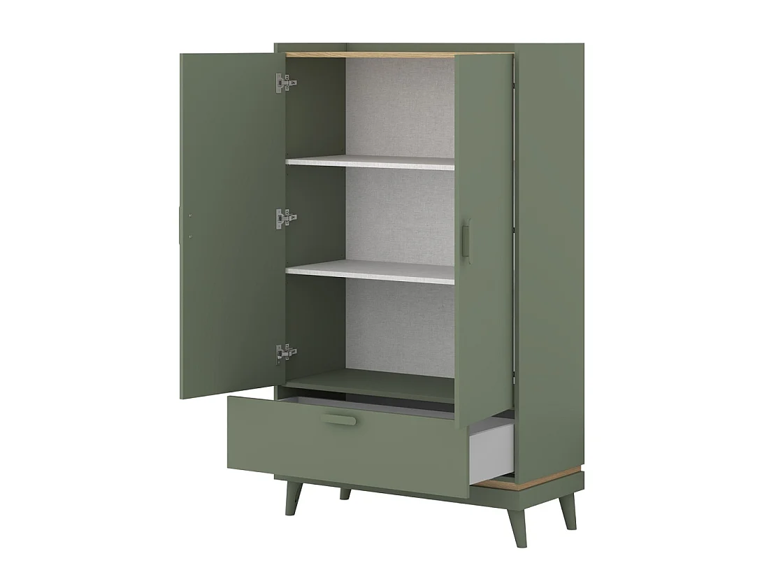 Set bureel NOKI - Bureau + opbergkast + boekenkast - Groen en Scandinavisch hout