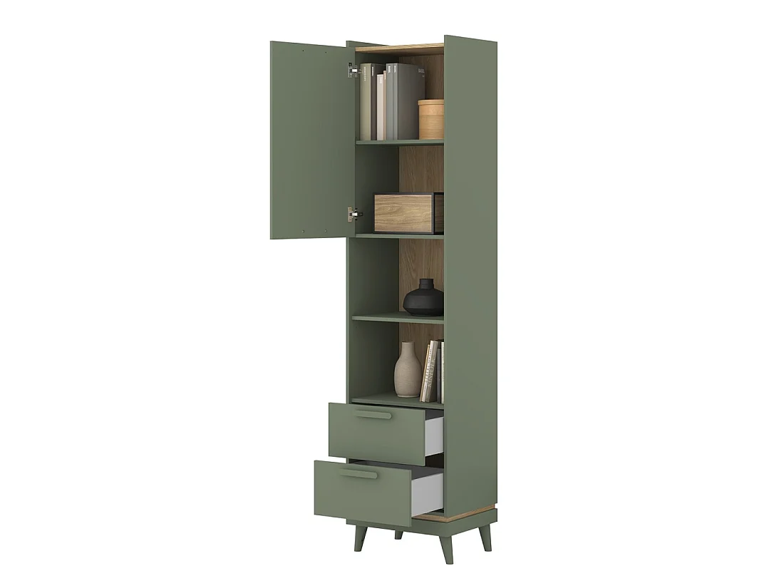 Set bureel NOKI - Bureau + opbergkast + boekenkast - Groen en Scandinavisch hout