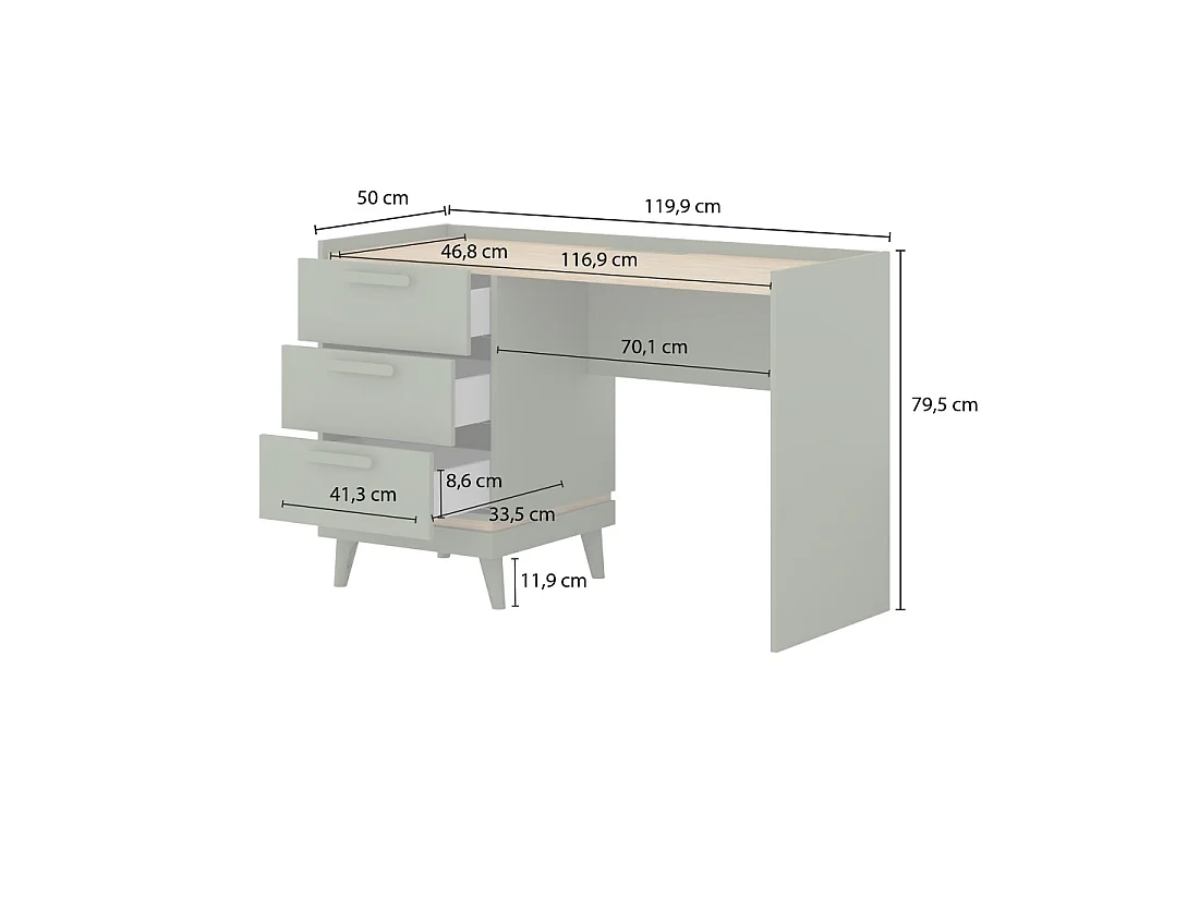 Set bureel NOKI - Bureau + opbergkast + boekenkast - Groen en Scandinavisch hout