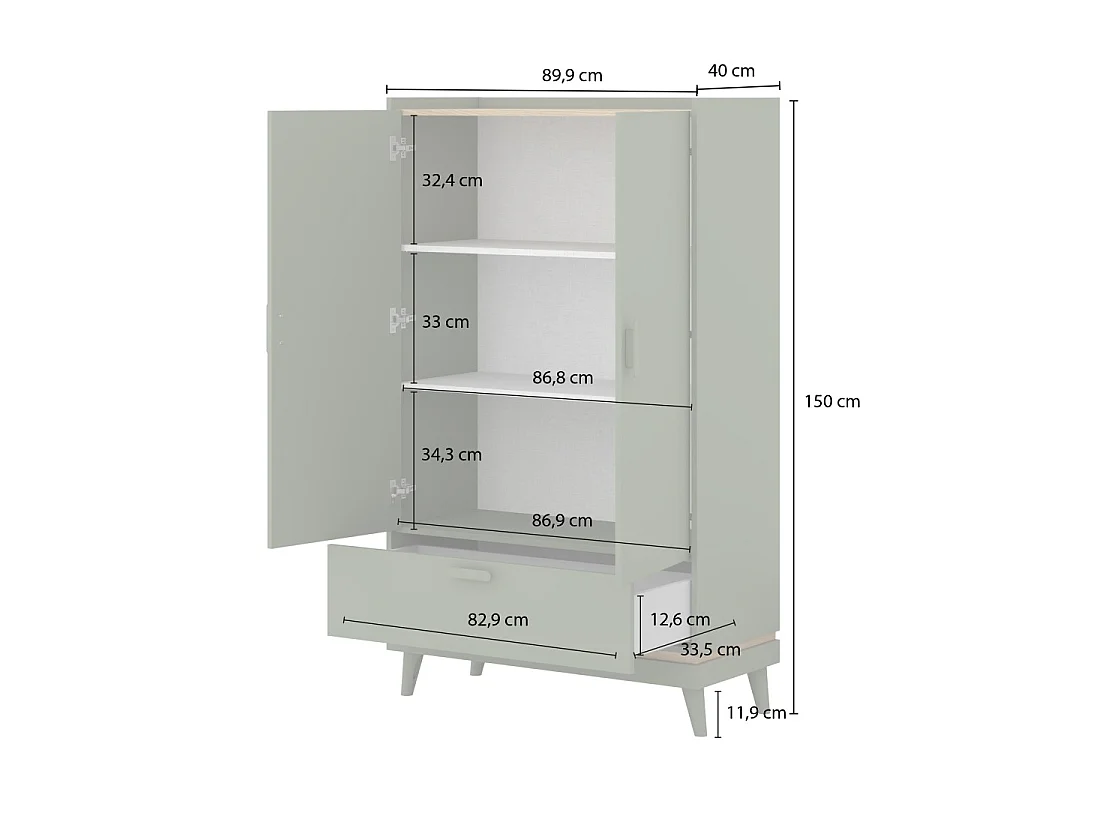 Set bureel NOKI - Bureau + opbergkast + boekenkast - Groen en Scandinavisch hout