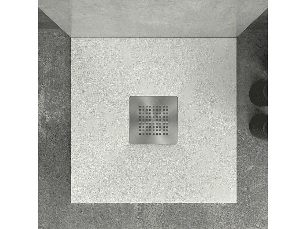 Receveur de douche 80x70 cm extra plat en résine minérale SLATE blanc Grille inox