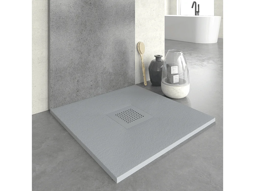 Plato de ducha resina SLATE gris  90x90 cm rejilla acero inox.