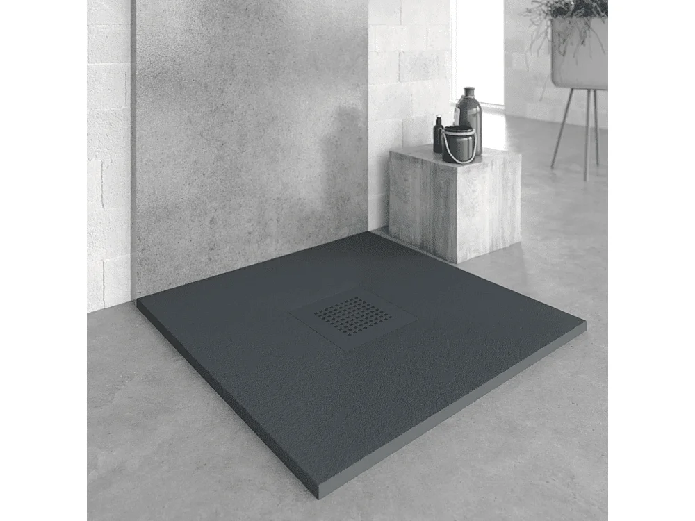 Receveur de douche 70x70 cm extra plat en résine minérale SLATE anthracite Grille anthracite