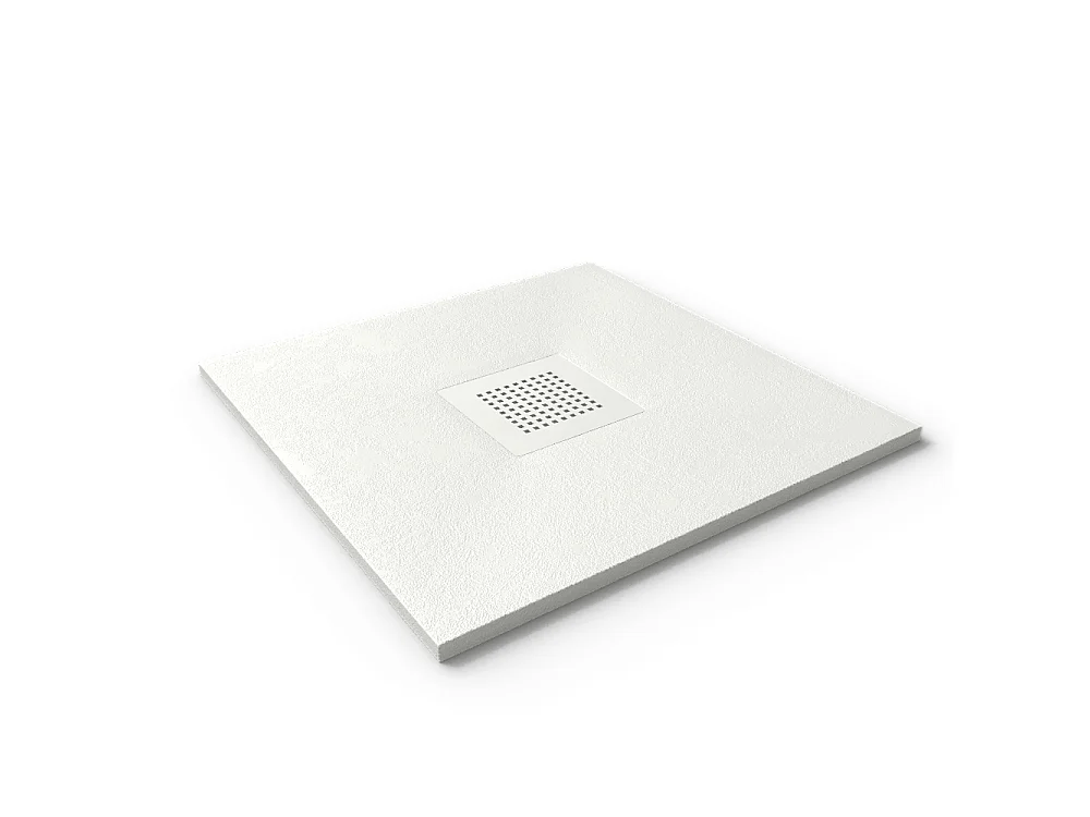 Mineralguss-Duschwanne extra flach SLATE Schieferoptik Weiss 90x90 cm  Auslaufschutz in Farbe
