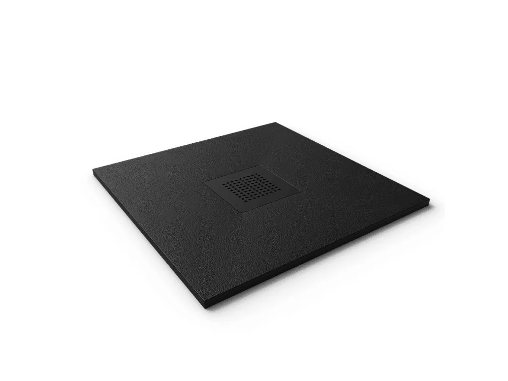 Receveur de douche 70x80 cm extra plat en résine minérale SLATE noir Grille inox