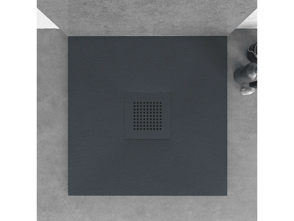 Receveur de douche 70x70 cm extra plat en résine minérale SLATE anthracite Grille inox