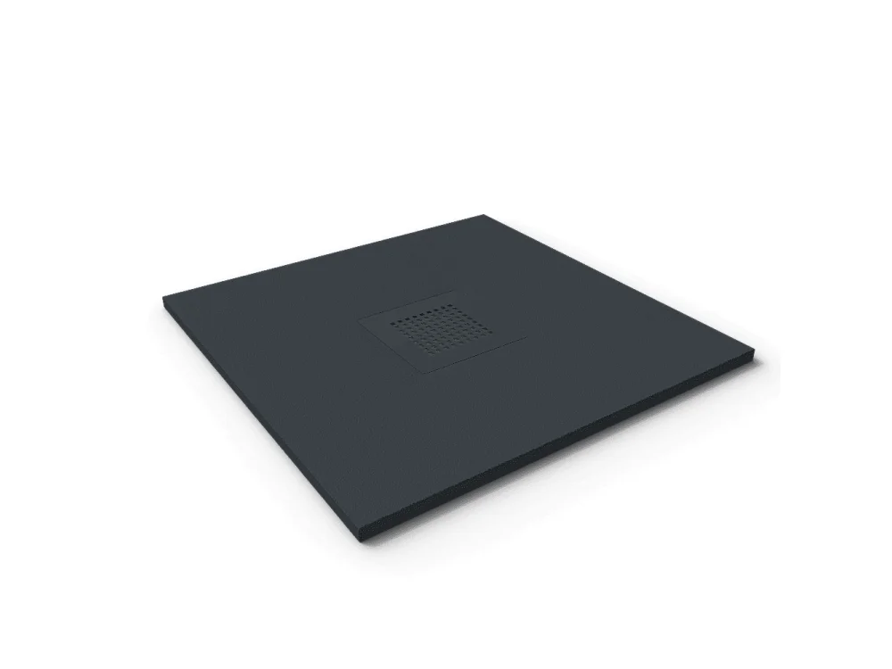 Receveur de douche 70x70 cm extra plat en résine minérale SLATE anthracite Grille inox