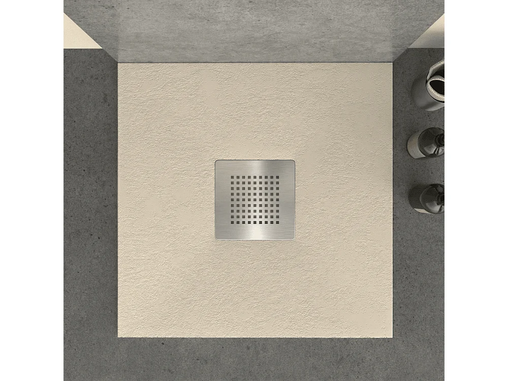Plato de ducha resina SLATE crema  90x90 cm rejilla color